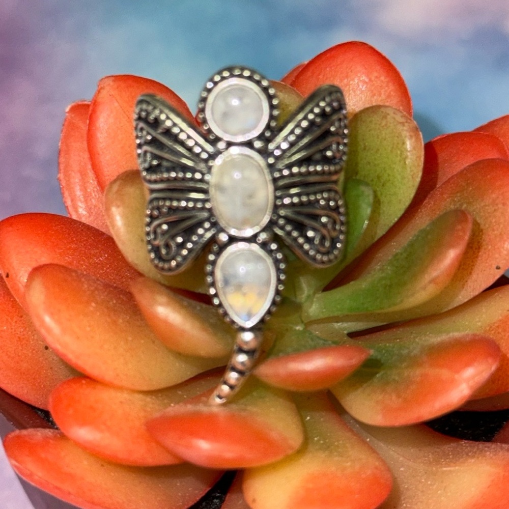 Moonstone Dragonfly Silver Ring - image 3